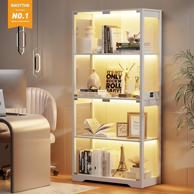 BROTTAR Display Cabinet with Glass Doors, 4-Tier Display Case, Storage Cabinets - Image 3