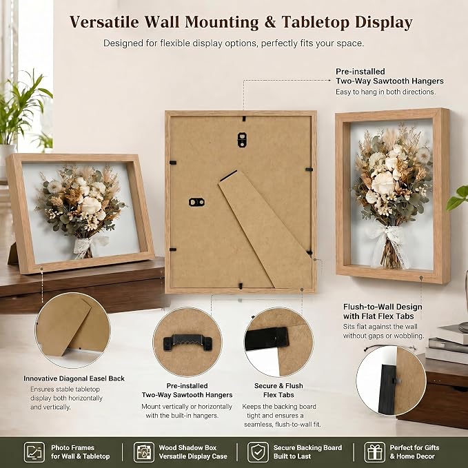 4 Pack 8x10Shadow Box Frame Set, Deep Wood Display Case - Image 3