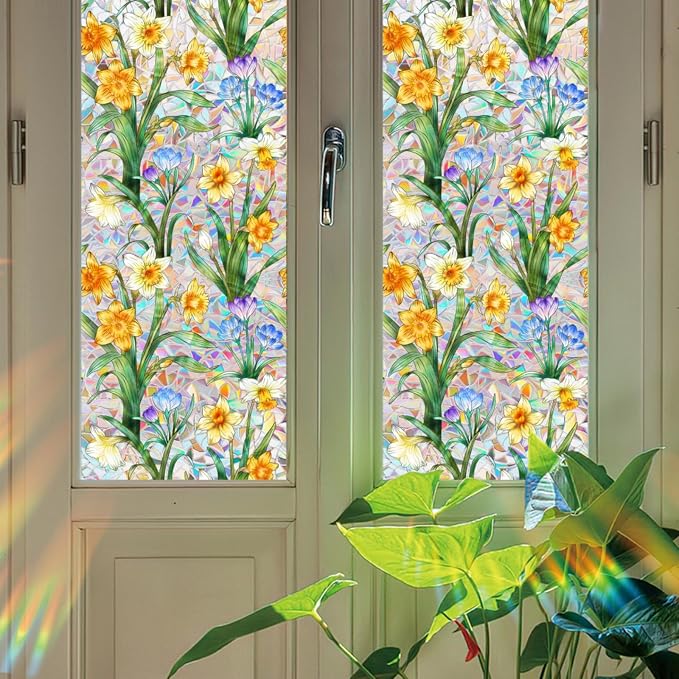 Daffodil Faux Stained Glass Window Film, Static Cling Window Film Decorative - Image 7