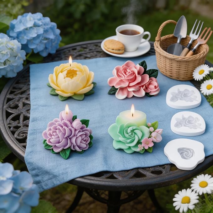 4 Pcs 3D Flower Candle Silicone Molds, Gardenia Shape - Image 5