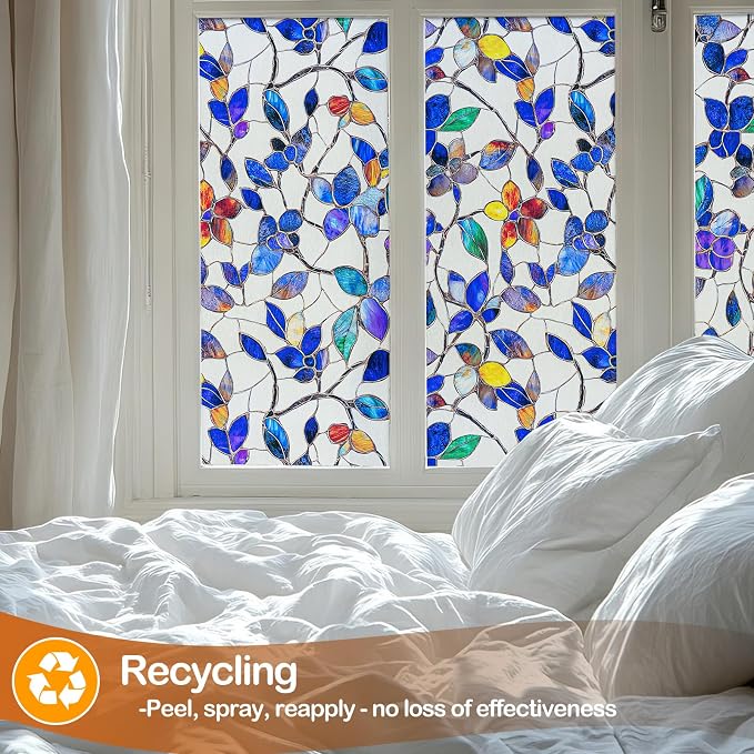 Countewol Colorful Leaf Static Cling Window Film Frosted Stained Glass Privacy - Image 9