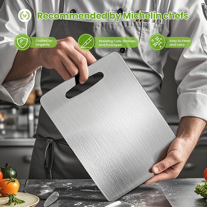 2 Pack Titanium Cutting Boards 100% Pure Titanium for Kitchen .Cutting Edge Hygiene & Durability.Double sided food-grade Cutting Board For Meats Fruits And Vegetables. Easy to Clean (18 * 12)