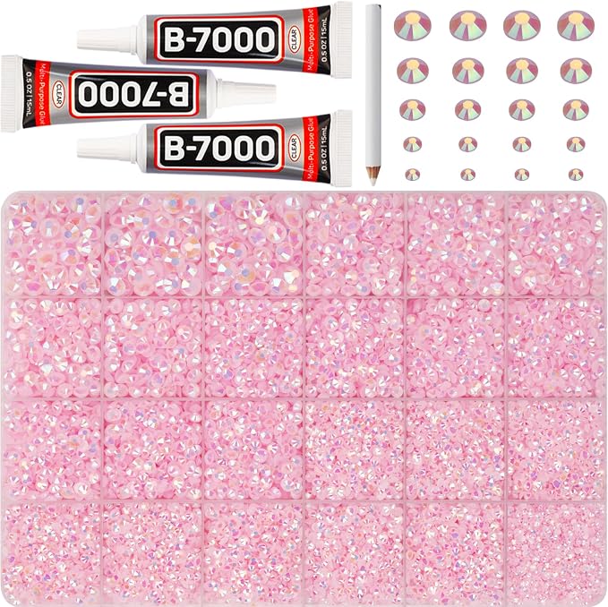 32000Pcs Pink Rhinestones for Bedazzling, Light Pink Assorted Sizes 2-6mm by Worthofbest