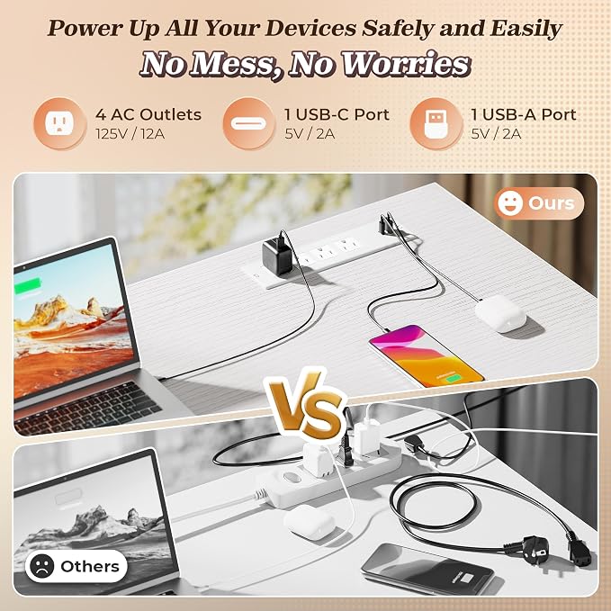 PRAISUN 53" L Shaped Desk with Power Outlets & USB-C Port, Reversible Computer - Image 4