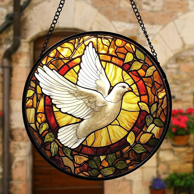 DASTOLL Stained Glass Window Hanging, Flying White Dove Sun Catchers Diamond - Image 3