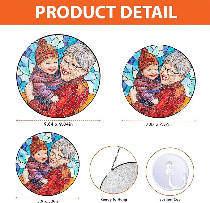 LOVELYPOD Custom Grandma and Grandkids Faux Stained Glass Sun Catcher, - Image 6