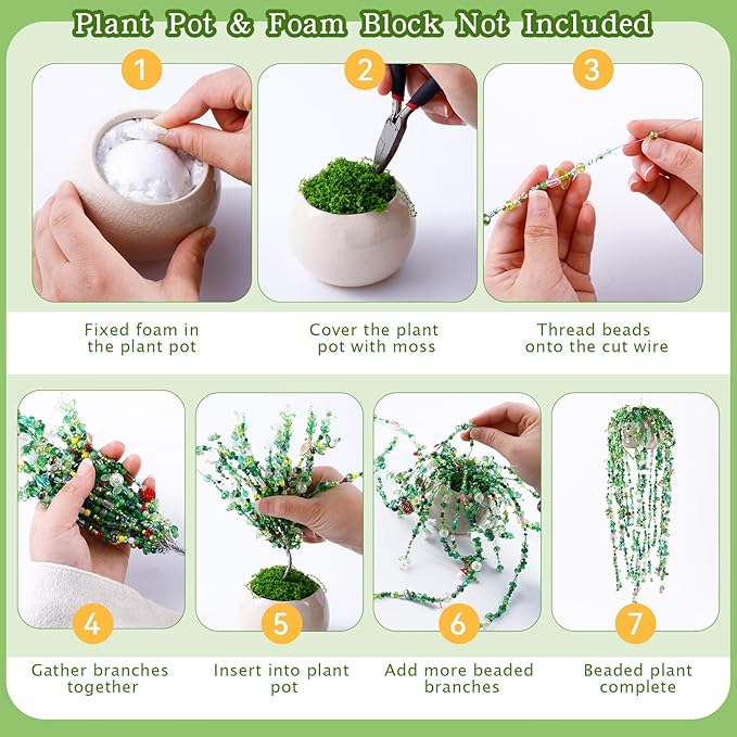 FOGWOWO 5422 Pcs Beaded Plant Kit Forever Plant Kit Green Glass Beads - Image 4