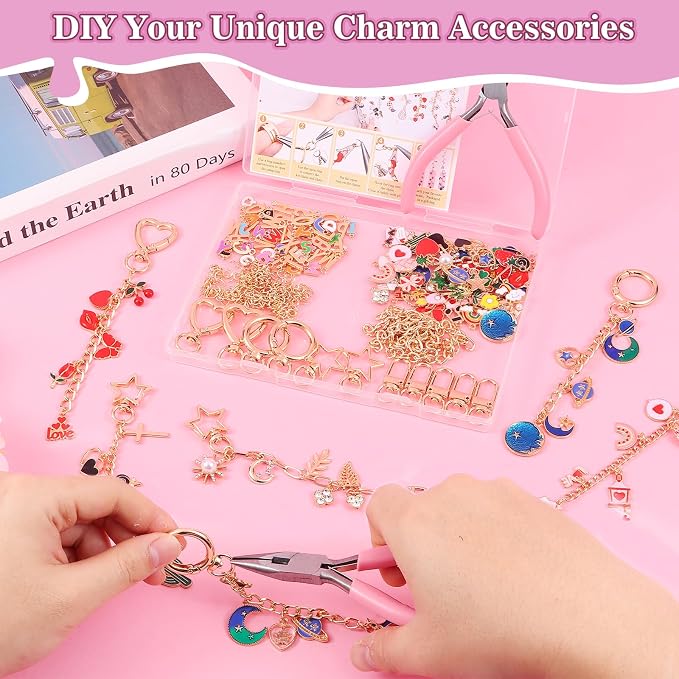 Riwiuue 352Pcs Lip Gloss Keychain Making Kit, DIY Charms Key Chain Making Kit - Image 3
