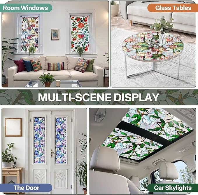 Stained Glass Window Film UV Resistant Window Privacy Film, Hummingbird Floral - Image 6