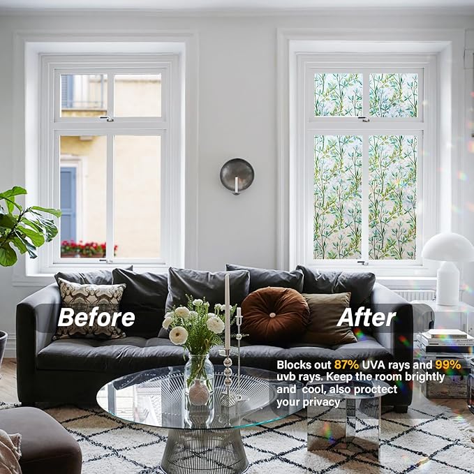 Ranzdn Window Privacy Film, Stained Glass, Static Cling, 45.2" x 78.7" | No - Image 3