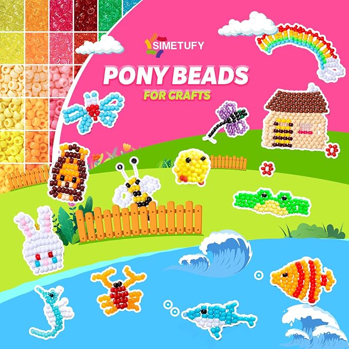Simetufy 3600Pcs Pony Beads Bulk, 24 Assorted Colors Rainbow Plastic Beads - Image 12