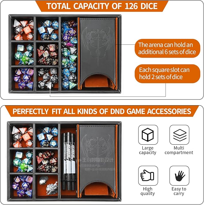 3 in 1 Dice Tray and Tower with Storage, Portable Dice Box for DND, D&D, MTG - Brown