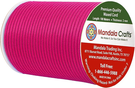 Mandala Crafts 2mm 109 Yards Hot Pink Cotton Waxed Cord for Jewelry Making Bracelet Cord Waxed String - Beading String Thread Jewelry Cords for Necklaces String
