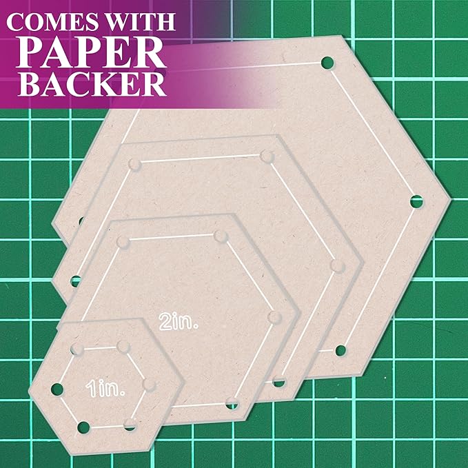 Hexagon Quilting Template Set - 4", 3", 2", 1" Sizes with 1/4" Seam Allowance - Durable Acrylic Templates for Quilting, Patchwork, Crafting, & Sewing Projects - Clear Templates for Accuracy