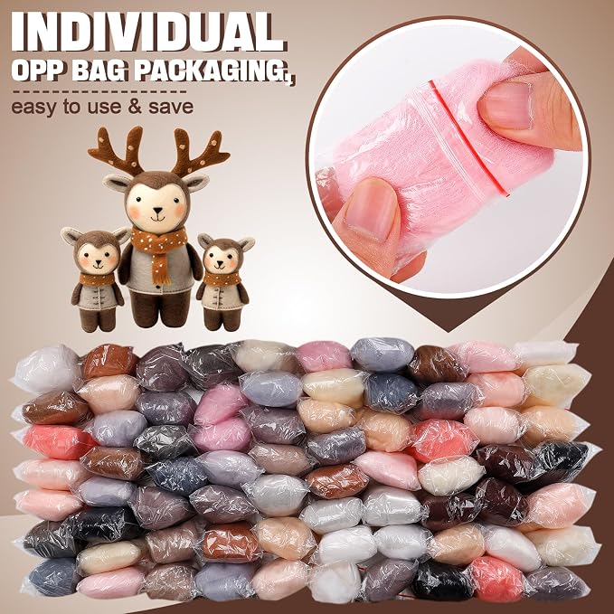 72pcs 7.6 oz Needle Felting Wool- 24 Colors Nature Wool Roving Yarn - Image 5
