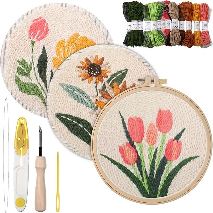 Lyksgir 3 Sets Punch Needle Kits, Punch Needle Embroidery Starter Kits by Unknown