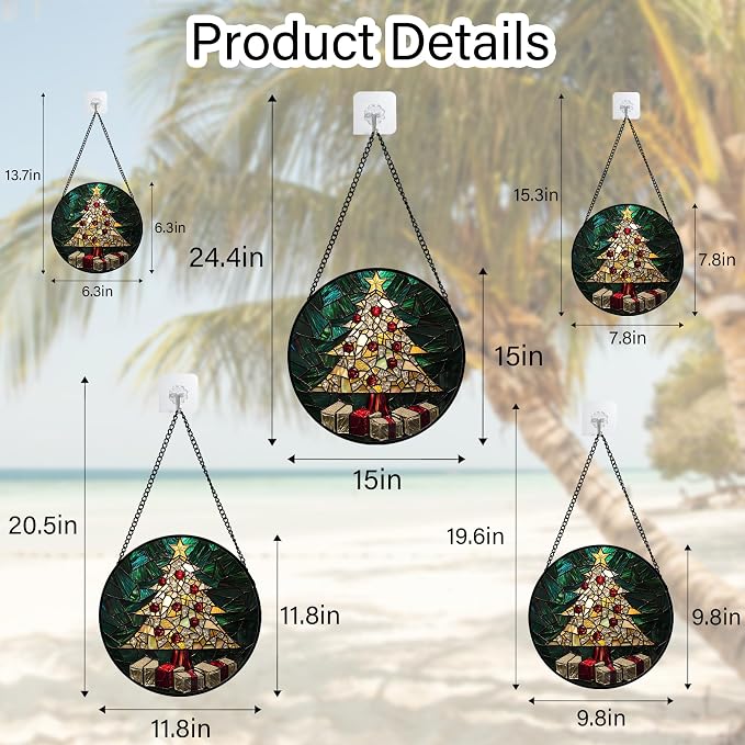 Stained Glass Window Hanging -Golden Christmas Tree Suncatcher - Image 6