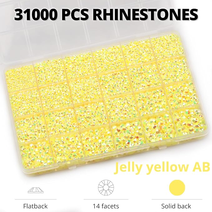 33000Pcs Yellow Rhinestones for Bedazzling, Mix Sizes 2, 6mm Flatback Gems - Image 3