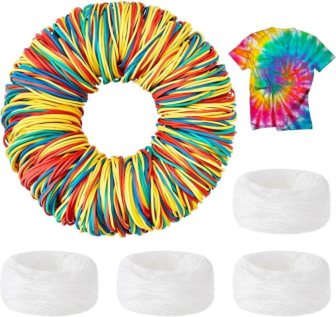 Silkfly 1200 Pcs Rubber Bands for Tie Dye and 4 Cotton Thread Balls Large by Silkfly