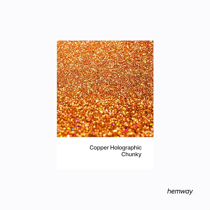 Hemway Polyurethane & Epoxy Resin Glitter 100g / 3.5oz Metallic Crystal Flake Additive for Flooring Jewelry Tumblers Glass Pigment - Chunky (1/40" 0.025" 0.6mm) - Copper Holographic