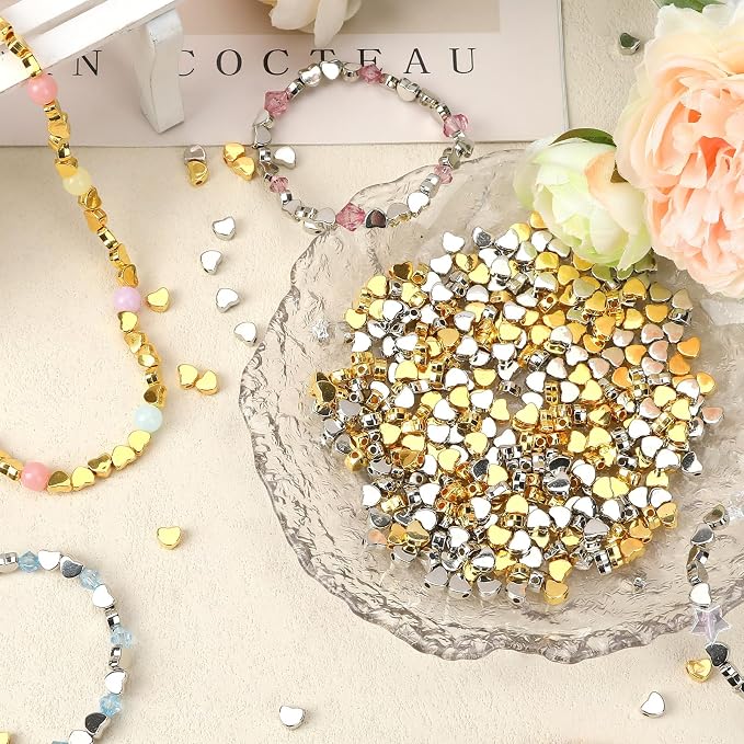 Augshy 700Pcs Silver Gold Heart Beads, Heart Spacer Beads - Image 3