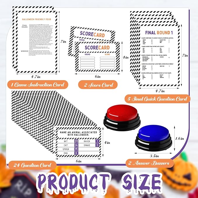 Halloween Party Friendly Feud Game with 2 Answer Buzzers, Team Building Feud Cards for Holiday Game Night Fun Trivia Quiz for Groups Office Class