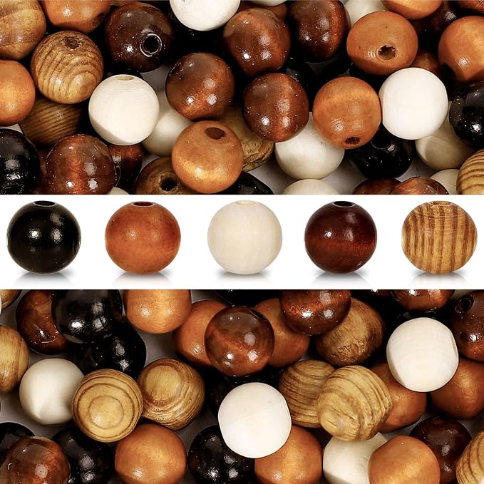 Whaline 240 Pcs Natural Wood Beads Rustic Color Round Wooden Bead Farmhouse by Whaline