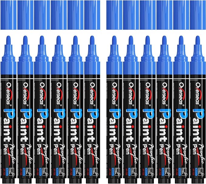 Overseas 12 Pack Blue Acrylic Paint Pens Permanent Markers, Medium Tip | by Overseas