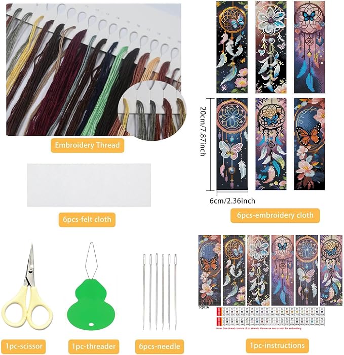 NEGEKFKX 6 Pcs Dreamcatcher Cross Stitch Bookmark Kit - Image 2