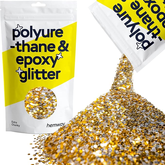 Hemway Polyurethane & Epoxy Resin Glitter 100g / 3.5oz Metallic Crystal Flake Additive for Flooring Jewelry Tumblers Glass Pigment - Extra Chunky (1/24" 0.040" 1mm) - Gold Silver