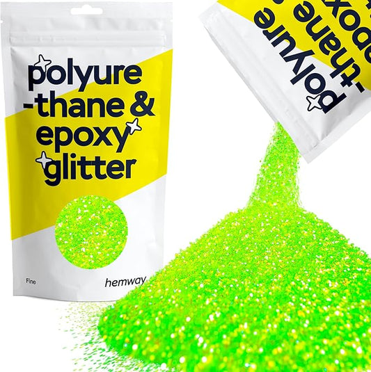 Hemway Polyurethane & Epoxy Resin Glitter 100g / 3.5oz Metallic Crystal Flake Additive for Flooring Jewelry Tumblers Glass Pigment - Fine (1/64" 0.015" 0.4mm) - Fluorescent Green