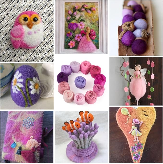 12 Colors 60G Purple Needle Felting Wool Roving, DIY Craft Spinning Fibre Wool - Image 7