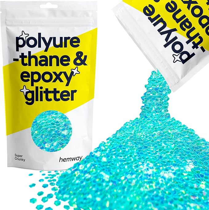 Hemway Polyurethane & Epoxy Resin Glitter 100g / 3.5oz Metallic Crystal Flake Additive for Flooring Jewelry Tumblers Glass Pigment - Super Chunky (1/8" 0.125" 3mm) - Fluorescent Blue