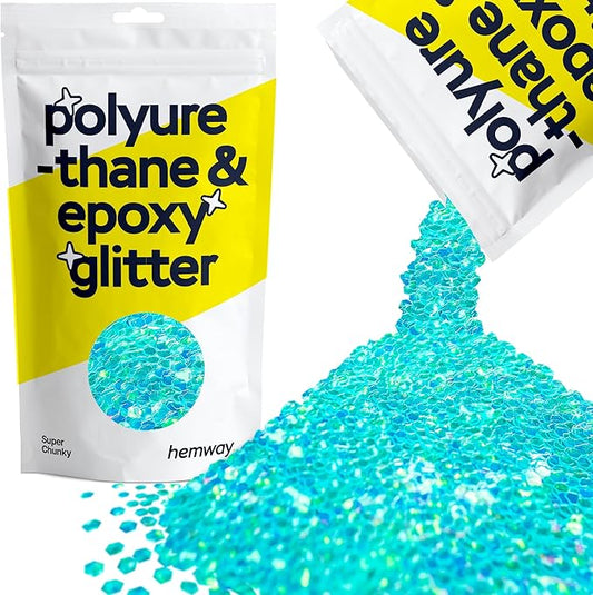 Hemway Polyurethane & Epoxy Resin Glitter 100g / 3.5oz Metallic Crystal Flake Additive for Flooring Jewelry Tumblers Glass Pigment - Super Chunky (1/8" 0.125" 3mm) - Fluorescent Blue
