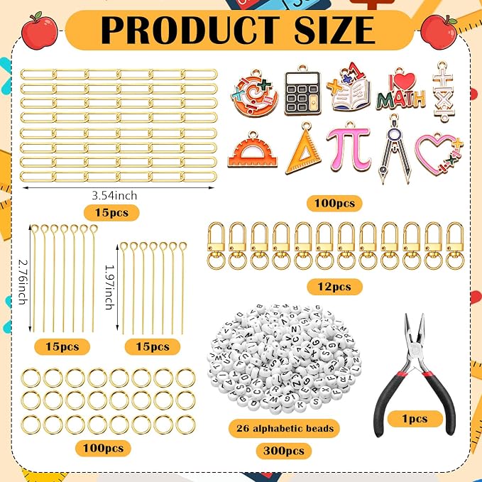 CraftyDream 558 Pcs Math Teacher Charms Keychain Making Kit Back to School - Image 2