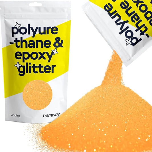 Hemway Polyurethane & Epoxy Resin Glitter 100g / 3.5oz Metallic Crystal Flake Additive for Flooring Jewelry Tumblers Glass Pigment - Microfine (1/256" 0.004" 0.1mm) - Fluorescent Orange