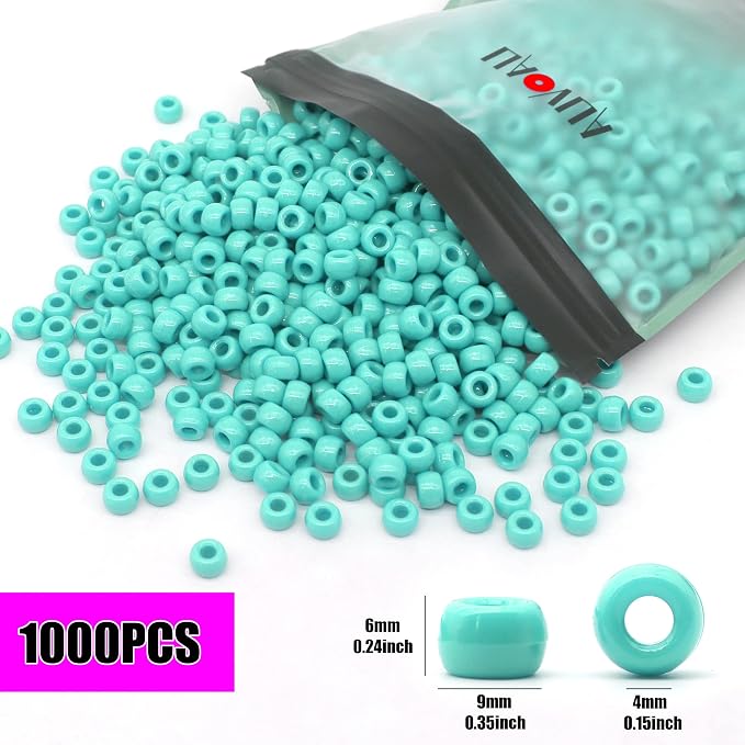 1000Pcs Pony Beads Bracelet 9mm Turquoise Plastic Barrel Pony Beads - Image 2