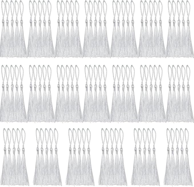 100 Pcs White Mini Tassels 13cm/5 Inch by CREATRILL
