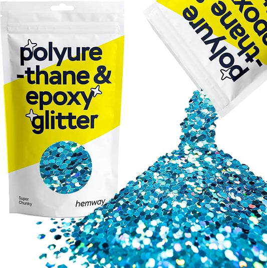 Hemway Glitter for Resin 100g Ocean Blue Holographic Metallic Crystals for Epoxy Craft Super Chunky Flakes Tumblers Wax Melt
