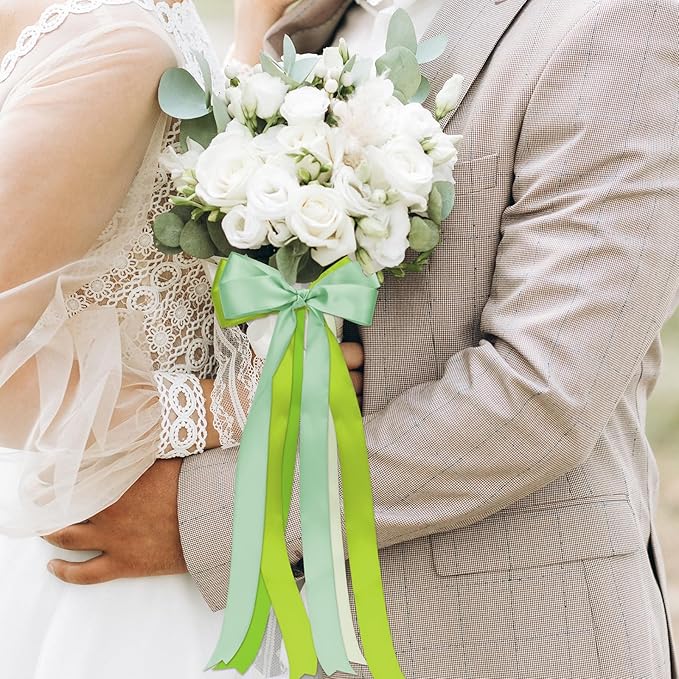 1 Inch Green Satin Ribbons for Crafts, 6 Rolls Single-Faced Green Assorted Ribbons for Gift Wrapping Flower Bouquet Wedding Invitations Bridal Shower Hair Bows Garland Party Decor
