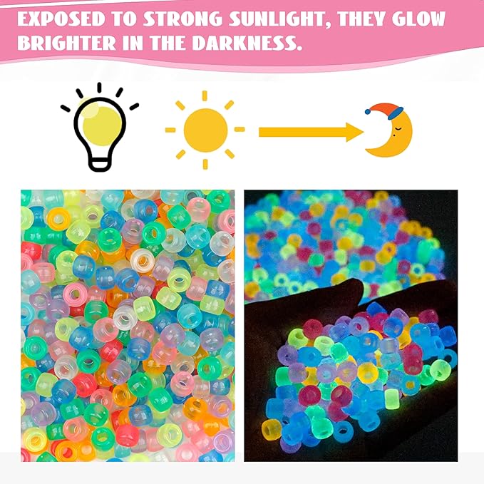 1000Pcs Glow in The Dark Pony Beads 9mm Plastic Kandi Beads Bulk - Image 3