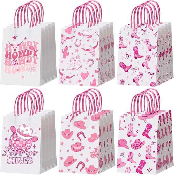 Gaillty 24 Pcs Western Cowgirl Paper Bags Let's Go Girls Boot Hat Pink Cowgirl by Unknown