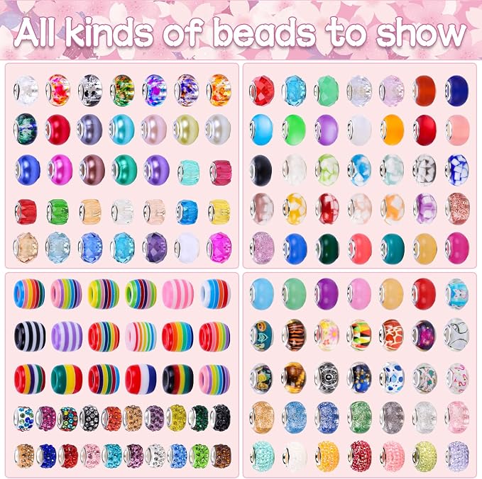 210 Pieces Assorted European Craft Beads Large Hole Lampwork Spacer Beads - Image 3