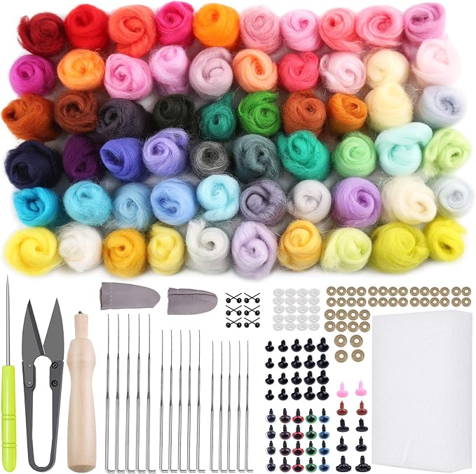 JUPEAN Needle Felting Kits, 60 Colors Wool Roving, Wool Felting Kit by Jupean