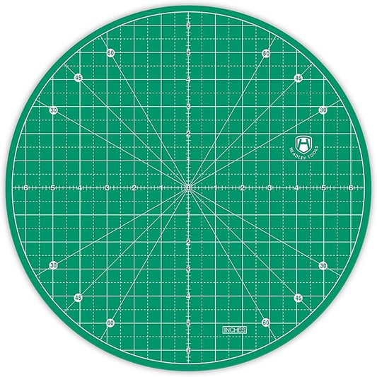 Headley Tools 13"x13" Round Rotating Cutting Mat, Self Healing Mat with 360-Degree Rotation & Anti-Slip Base, Sewing Board Cutting Mat Perfect for Fabric Quilting Leather Hobby Project, Green