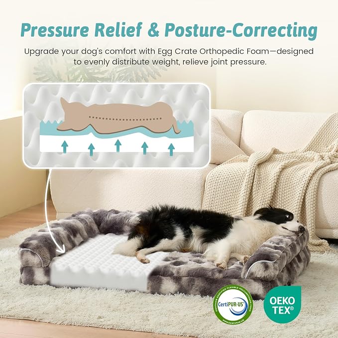 Faux Fur Orthopedic Dog Bed, Large Dog Bed, Supportive Foam Pet Sofa - Image 2