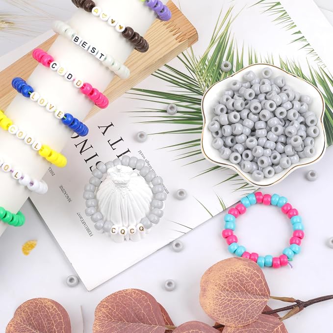 1000Pcs Pony Beads Bracelet 9mm Gray Plastic Barrel Pony Beads - Image 3