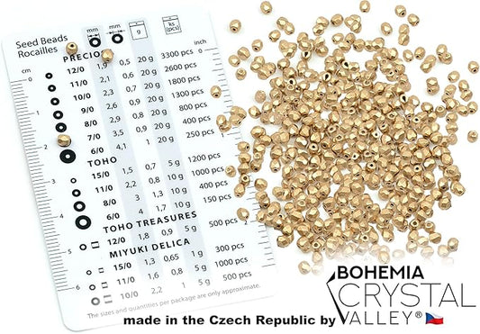 0.88oz (600+ pcs) Faceted Fire Polished Pressed Czech Glass Beads 3mm (0.12in), Aztec Pale Gold - 01710