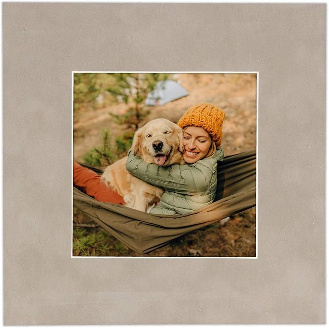11x14 Mat Bevel Cut for 8.5x11 Photos - Acid Free Light Grey Suede Precut Matboard With Backing Board and Crystal Clear, Self Seal Mat Bag - For Pictures, Framing - 4-ply Thickness