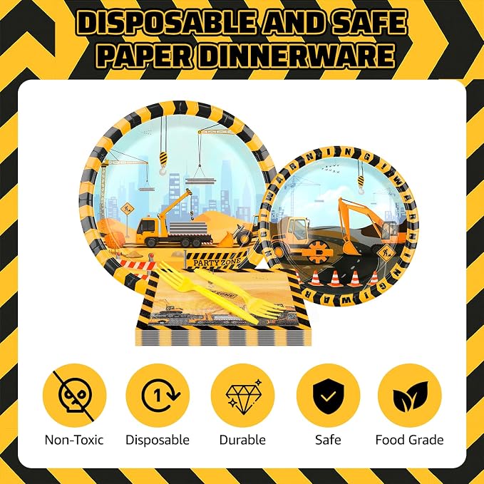 150 PCS Construction Birthday Party Supplies, Construction Themed Plates and - Image 4